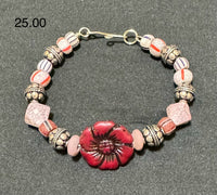 Red Flower Sterling Silver Bracelet