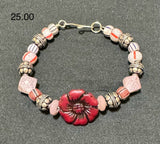 Red Flower Sterling Silver Bracelet